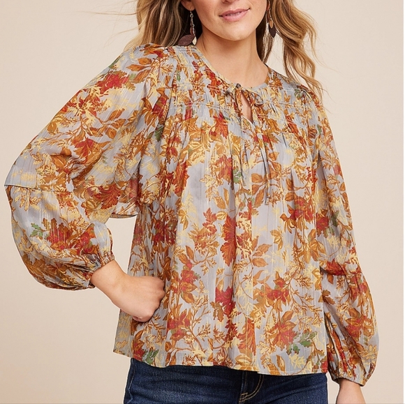 Maurices Tops - Maurices Metallic Floral Blouson Size Women's 2X